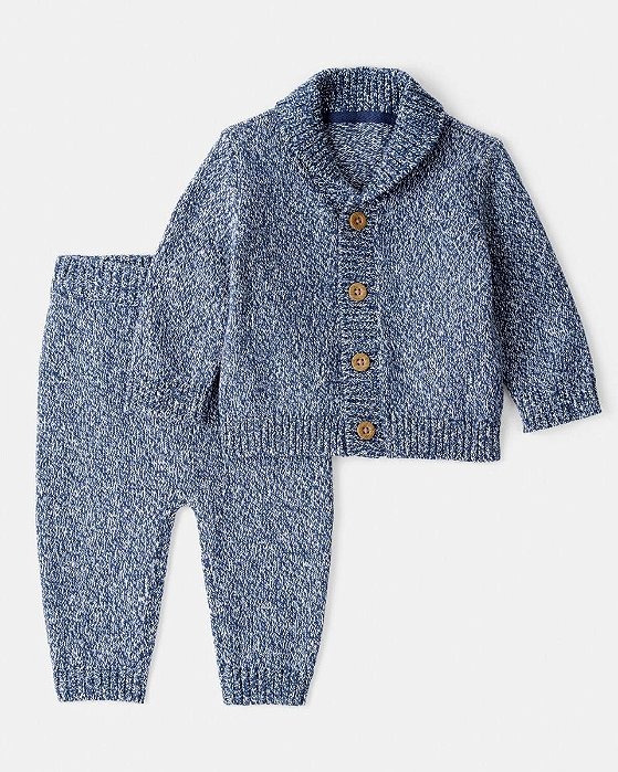 CONJ 2 PÇS MENINO CARTERS CARDIGAN E CALÇA FIO AZUL MESCLA