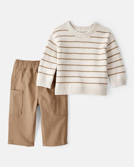 CONJ 2 PÇS MENINO CARTERS CARDIGAN LISTRAS BEGE E CALÇA SARJA