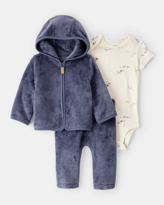 CONJ 3 PÇS MENINO CARTERS JAQUETA E CALÇA VELUDO COM BODY