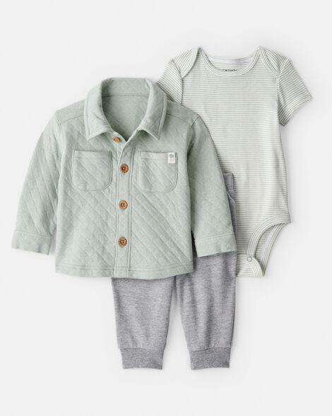 CONJ 3 PÇS MENINO CARTERS JAQUETA VERDE BOTÃO COM CALÇA E BODY