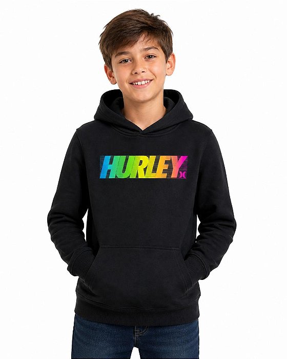 BLUSA MOLETOM HURLEY PRETO LOGO COLORIDA