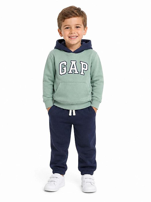 CONJ 2 PÇS MENINO GAP MOLETOM VERDE CALÇA AZUL MARINHO FORRADO FLEECE