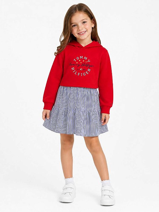 VESTIDO TOMMY HILFIGER VERMELHO COM SAIA AZUL LISTRAS
