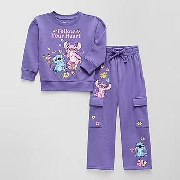 CONJ 2 PÇS MENINA DISNEY MOLETOM E CALÇA ROXO STITCH