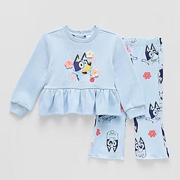 CONJ 2 PÇS MENINA MOLETOM E LEGGING BLUEY AZUL BORDADO FLOR