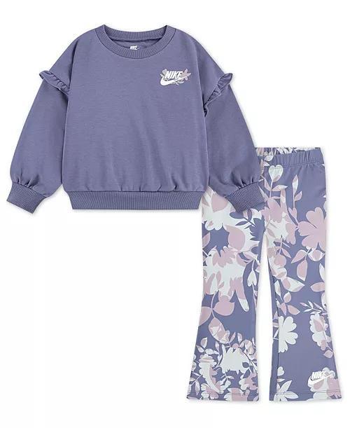 CONJ 2 PÇS MENINA NIKE MOLETINHO ROXO LEGGING FLORAL