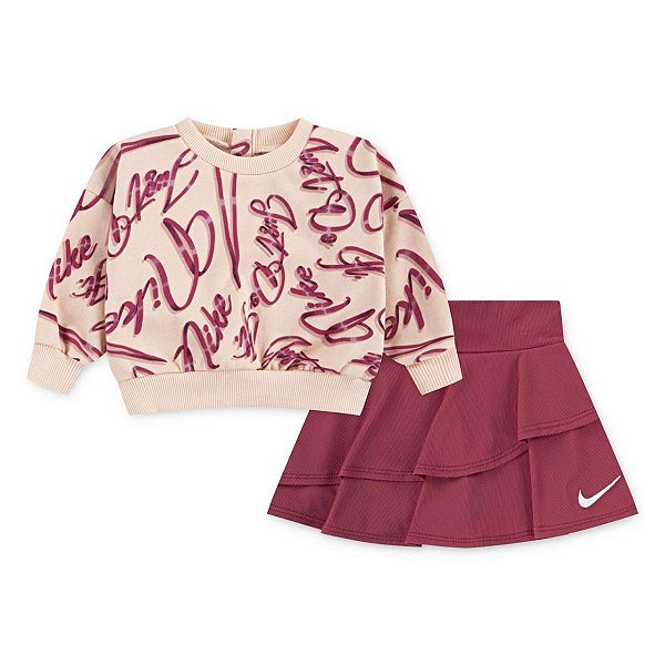 CONJ 2 PÇS MENINA NIKE MOLETINHO E SAIA BORDÔ