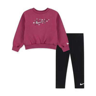 CONJ 2 PÇS MENINA NIKE MOLETOM BORDÔ LEGGING PRETA