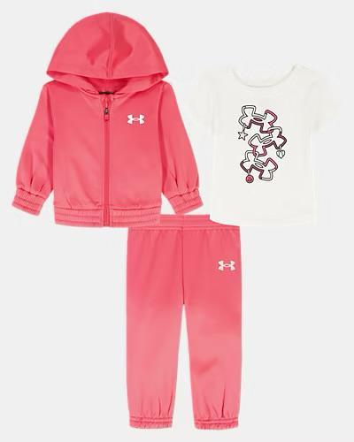 CONJ 3 PÇS MENINA UNDER ARMOUR PINK DRY FIT JAQUETA E CALÇA