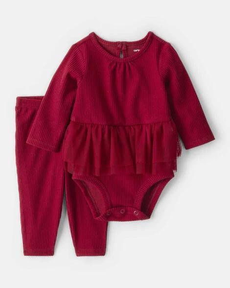 CONJ 2 PÇS MENINA CARTERS BODY VERMELHO TULE COM CALÇA