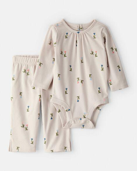 CONJ 2 PÇS MENINA CARTERS BODY E CALÇA CANELADO BEGE FLOR