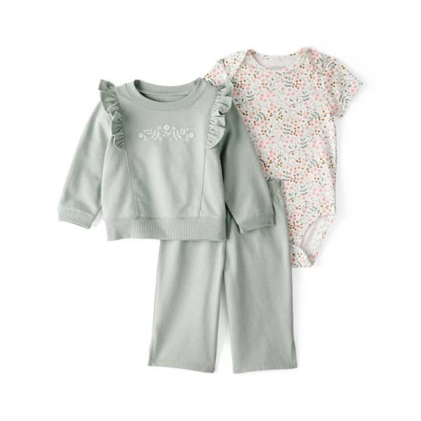 CONJ 3 PÇS MENINA CARTERS MOLETINHO VERDE BORDADO COM BODY