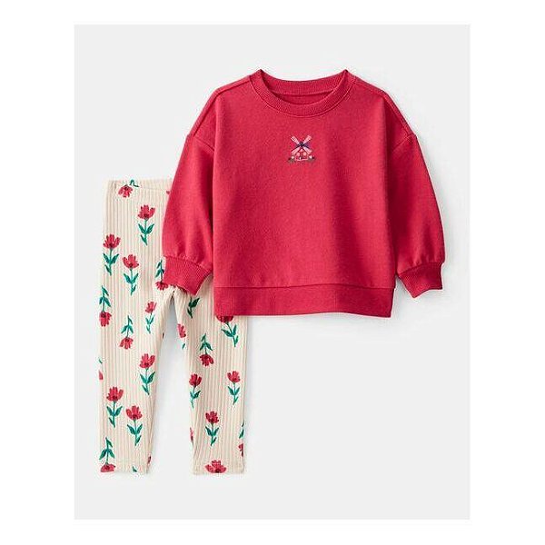 CONJ 2 PÇS MENINA CARTERS MOLETINHO VERMELHO CALÇA CANELADA TULIPA