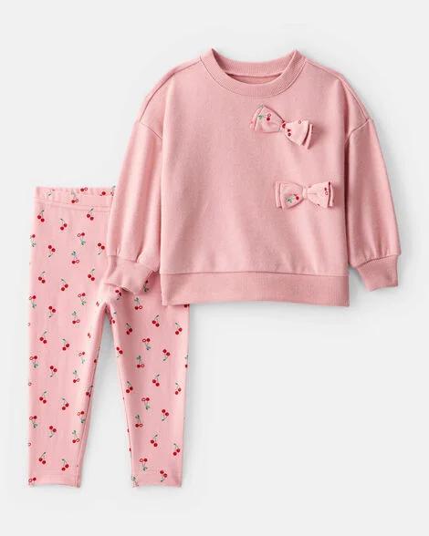 CONJ 2 PÇS MENINA CARTERS MOLETINHO ROSA LAÇO CEREJA