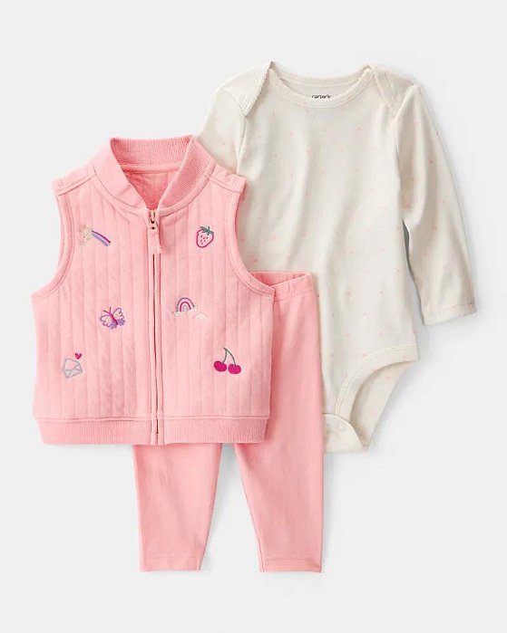 CONJ 3 PÇS MENINA CARTERS COLETE ROSA MORANGO ARCO-ÍRIS