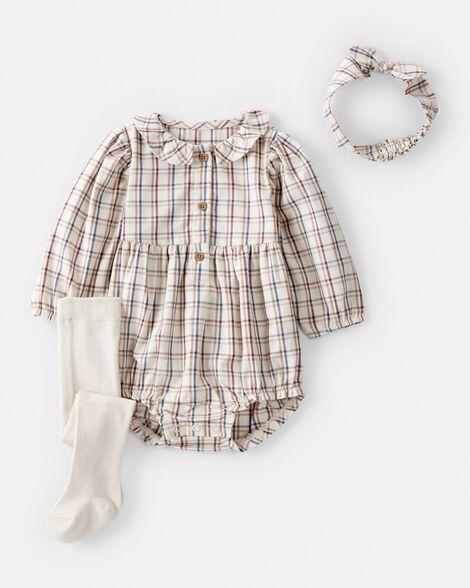 BODY MENINA CARTERS XADREZ COM MEIA CALÇA E LAÇO