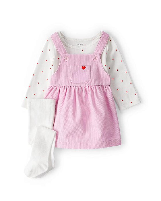 VESTIDO CARTERS ROSA VELUDO CAMISETA CORAÇÃO E MEIA CALÇA