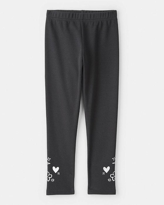 CALÇA LEGGING MENINA CARTERS PRETA CORAÇÃO NA BARRA FORRADA FLEECE