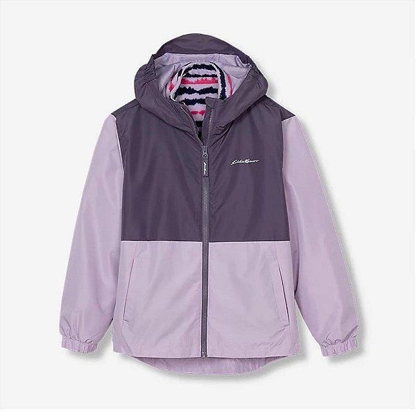 JAQUETA INFANTIL MENINA EDDIE BAUER DUPLA FACE LILÁS E LISTRADA