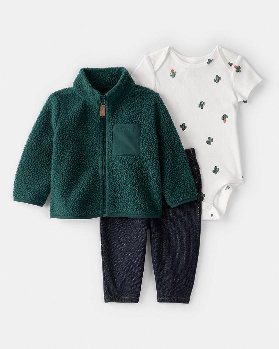 CONJ 3 PÇS MENINO CARTERS JAQUETA VERDE SHERPA