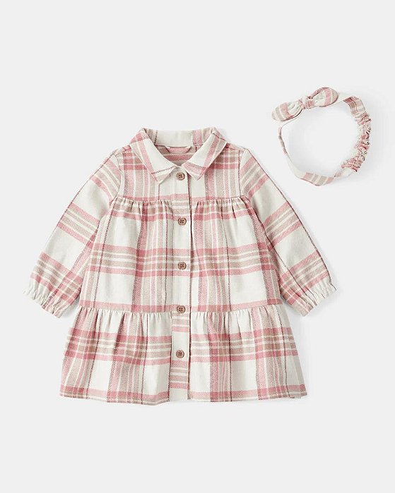 VESTIDO MENINA CARTERS XADREZ ROSA FLANELADO