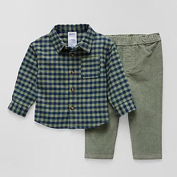 CONJ 2 PÇS OKIE DOKIE MENINO CAMISA XADREZ FLANELA CALÇA VERDE VELUDO
