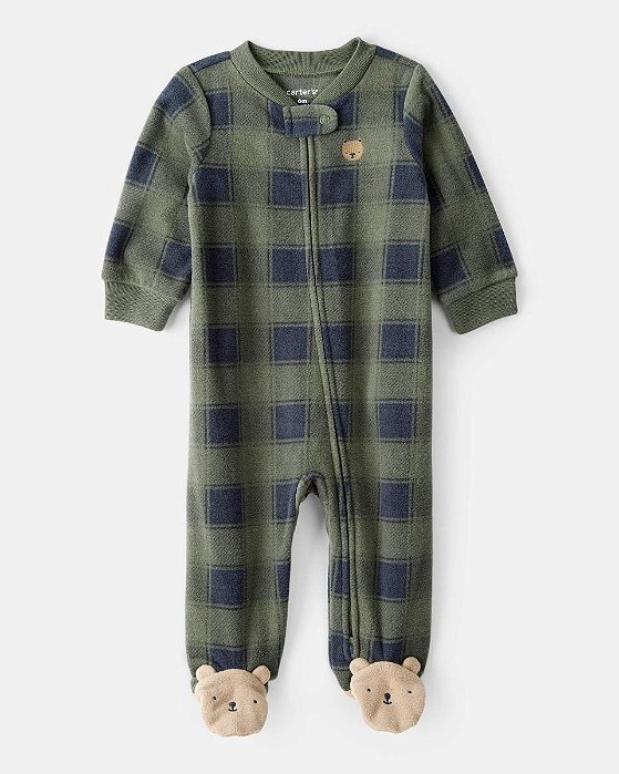 MACACAO FLEECE MENINO CARTERS VERDE XADREZ URSO