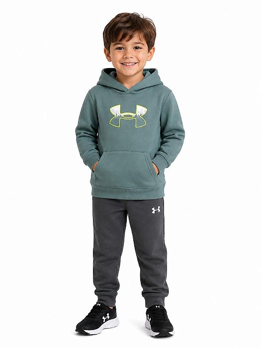 BLUSA MOLETOM UNDER ARMOUR VERDE LOGO NEON FORRADA FLEECE