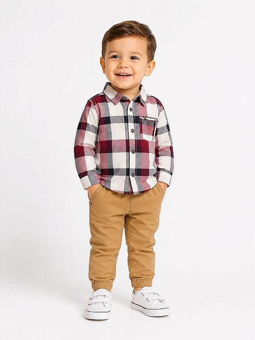 CONJ 2 PÇS TOMMY HILFIGER CAMISA XADREZ CALÇA SARJA BEGE