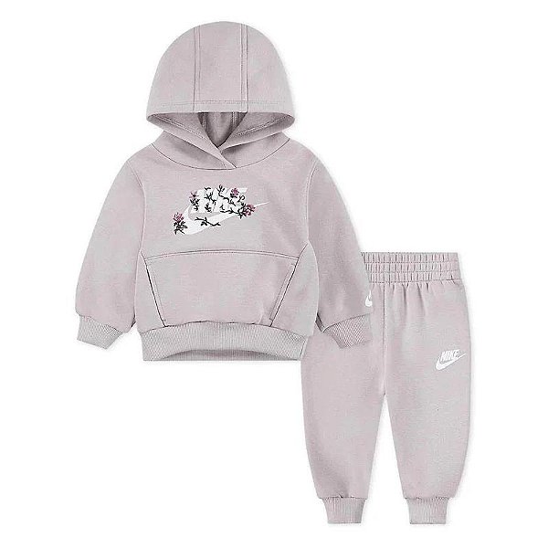 CONJ 2 PÇS MENINA NIKE ROSA LOGO BRANCO FLOR BORDADO