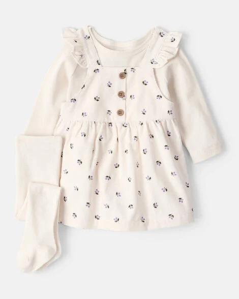 CONJ 3 PÇS MENINA CARTERS JARDINEIRA OFF WHITE FLOR VELUDO