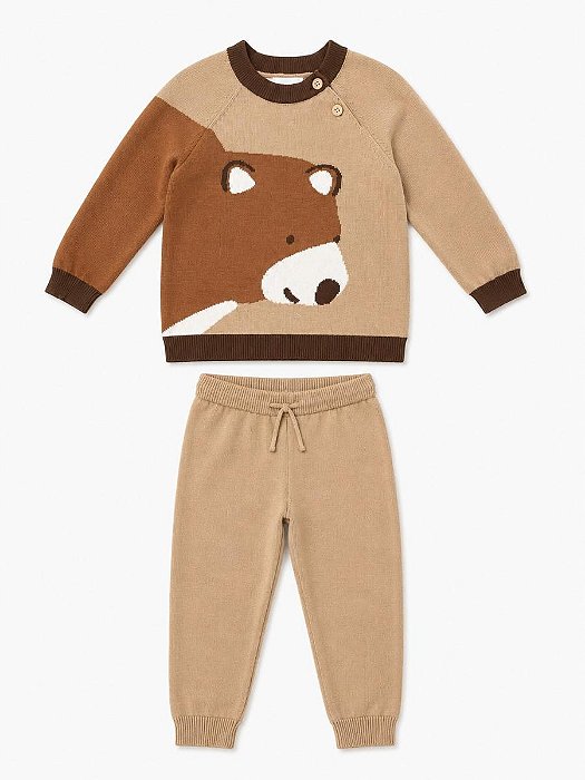 CONJ 2 PÇS OKIE DOKIE BEGE URSO FIO BOTÕES
