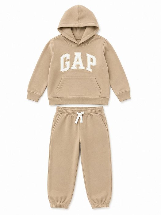 CONJ 2 PÇS GAP BEGE LOGO BRANCA MOLETOM E CALÇA