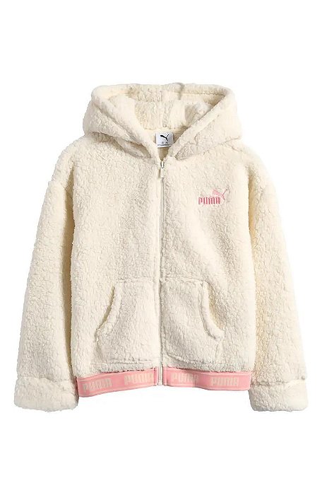 JAQUETA MENINA PUMA OFF WHITE BORDADO ROSA SHERPA