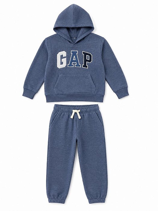 CONJ 2 PÇS GAP AZUL MOLETOM COM CALÇA LOGO BRANCA E AZUL MARINHO