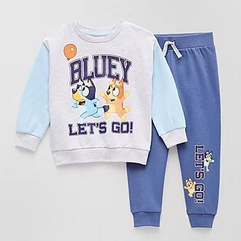 CONJ 2 PÇS BLUEY MOLETOM CINZA CALÇA AZUL FORRADO