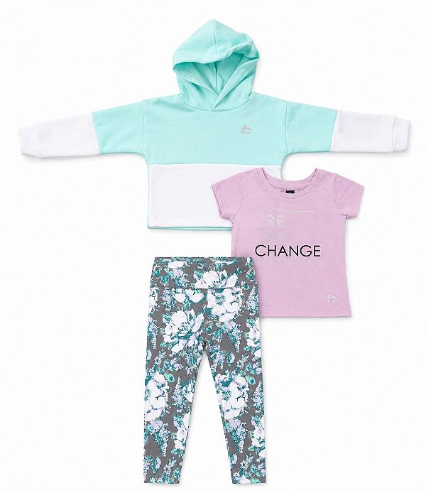 CONJ 3 PÇS MENINA RBX MOLETOM VERDE COM LEGGING E CAMISETA