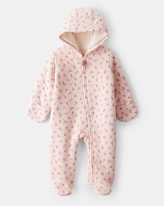 MACACÃO INFATIL MENINA CARTERS FLORAL FORRADO SHERPA ROSA