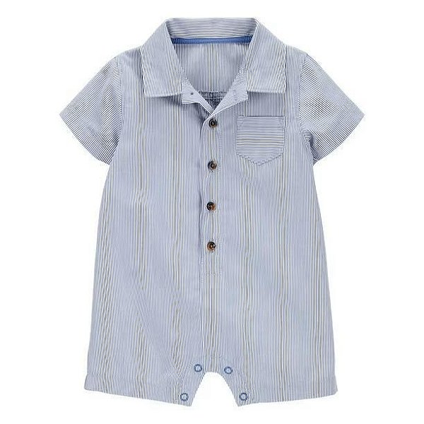 ROMPER MENINO CARTERS AZUL LISTRAS GOLA BOTÕES