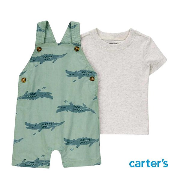 JARDINEIRA MENINO CARTERS VERDE JACARE COM CAMISETA