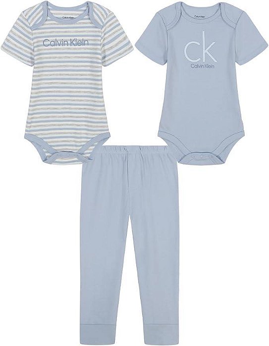 KIT 3 PÇS CALVIN KLEIN MENINO 2 BODYS E CALÇA