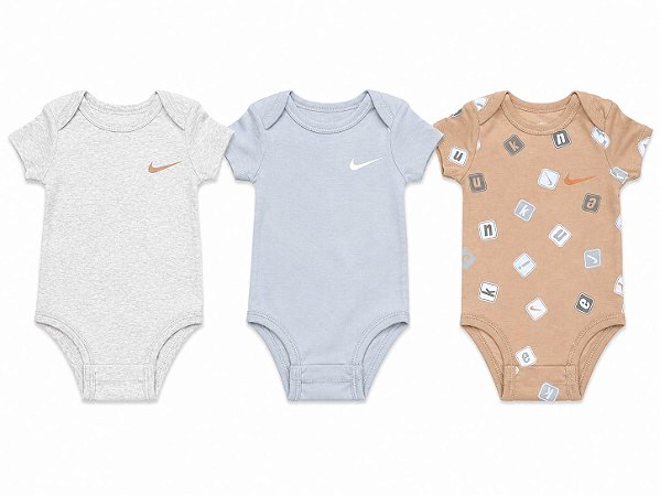 KIT 3 BODYS NIKE MANGA CURTA CINZA BEGE E VERDE