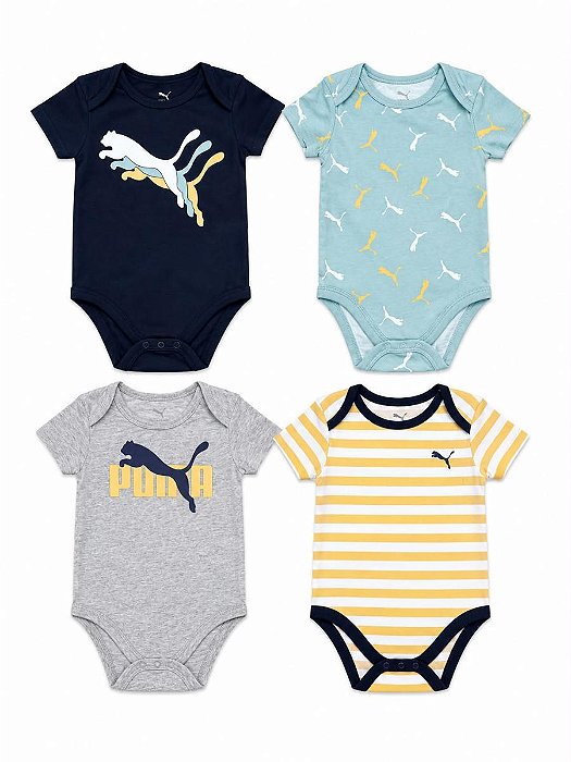 KIT 4 BODYS MANGA CURTA PUMA AMARELO LISTRAS