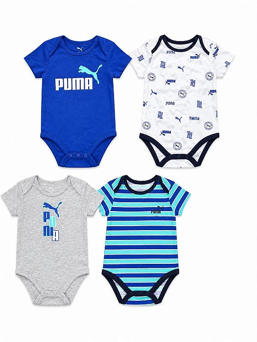 KIT 4 BODYS PUMA MANGA CURTA AZUL LISTRAS E VERDE