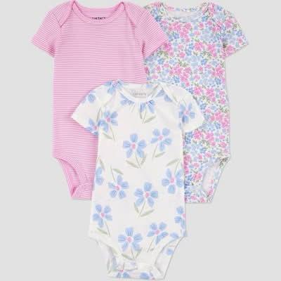 KIT 3 BODYS MENINA CARTERS FLORAL E LISTRAS