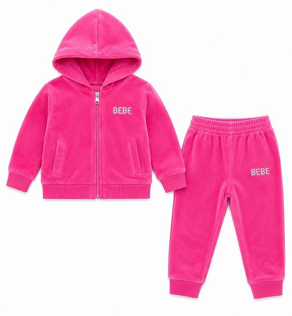 CONJ 2 PÇS MENINA BEBE SPORT PINK VELUDO