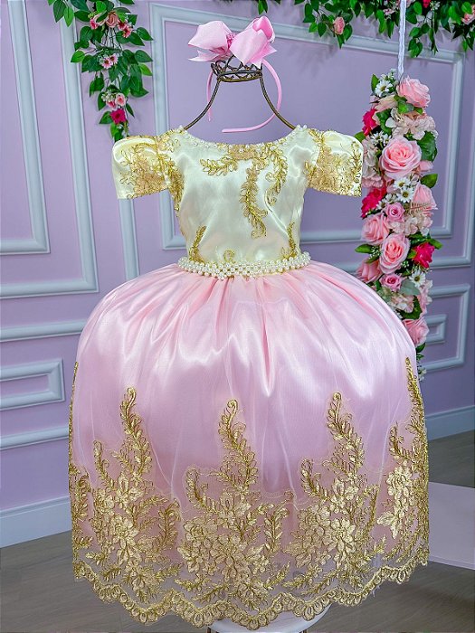 Vestido Infantil Pink Festa Princesas Barbie Realeza Festa