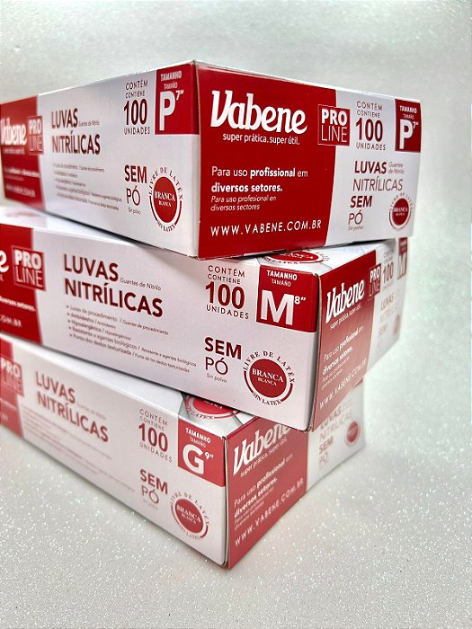 Luva Nitrílica Sem Pó Branca Vabene - c/100 unidades