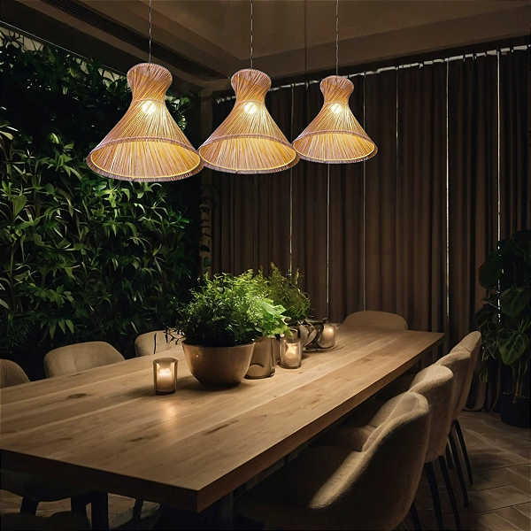 Luminária Pendente Torcida em Talo de Coqueiro