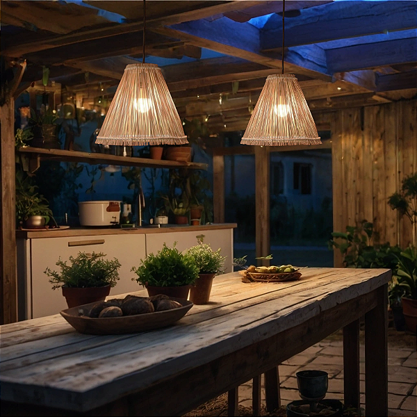 Luminária Pendente Cone em Talo de Coqueiro
